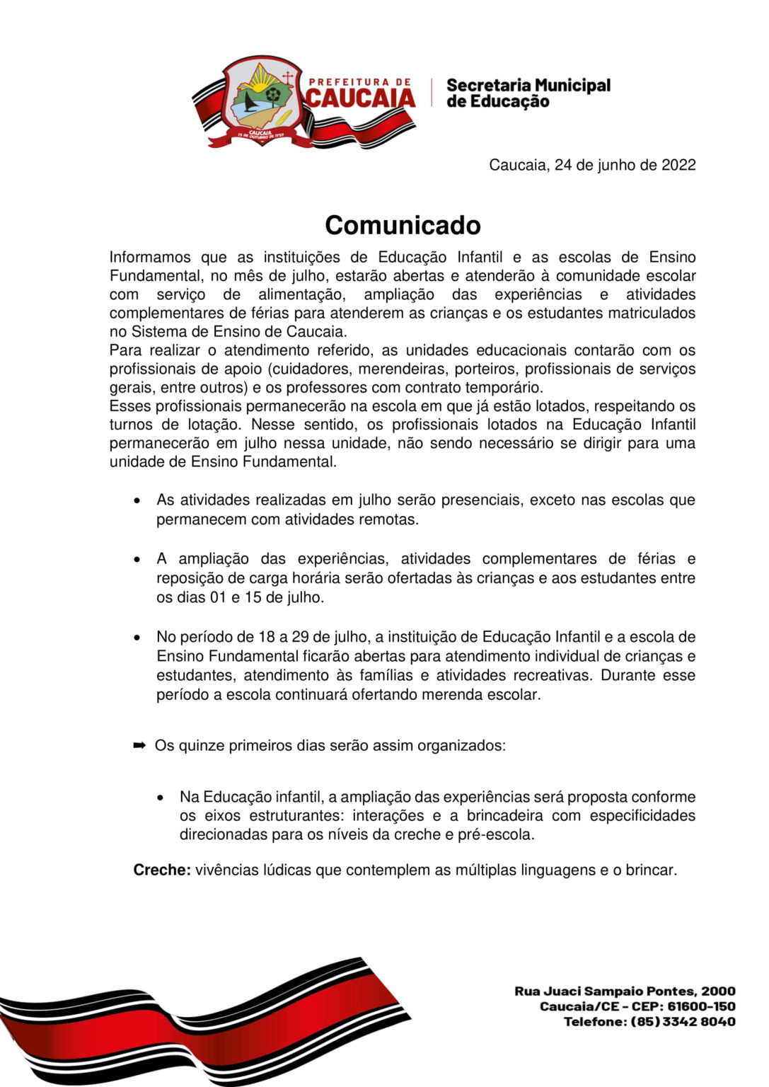 Comunicado De F Rias Secretaria Municipal De Educa O De Caucaia Ce